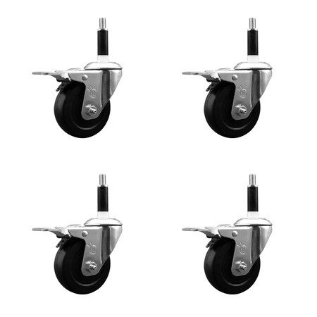 Service Caster 3.5'' SS Soft Rubber Swivel 7/8'' Expanding Stem Caster Set Total Lock Brake, 4PK SCC-SSEXTTL20S3514-SRS-78-4